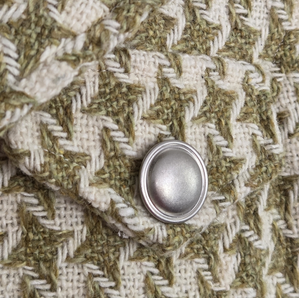 WALTER Green Cream Houndstooth Wool Blend Tweed Cropped Jacket Size 4 - Picture 8 of 12